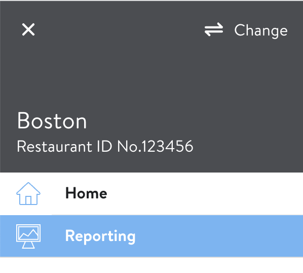 OpenTable Reporting menu