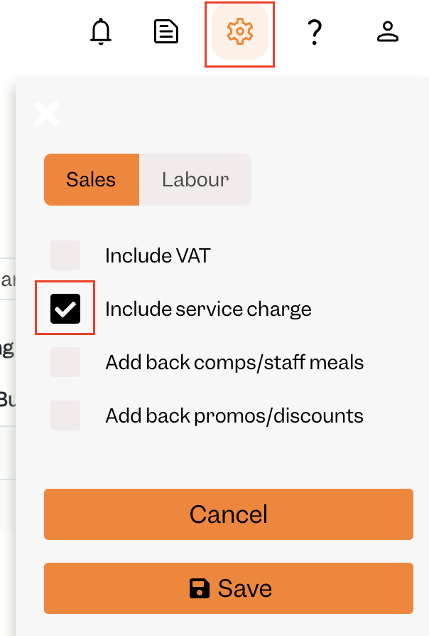 Revel settings for Service Charge